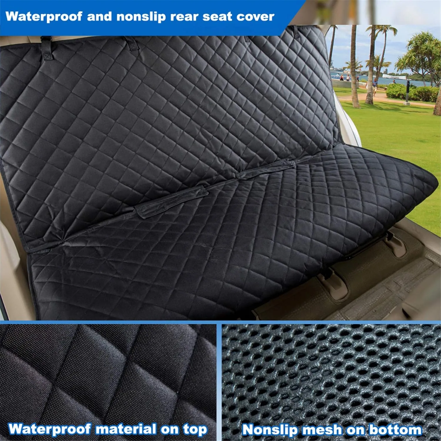 Bench Car Seat Cover Protector - Waterproof, Heavy-Duty and Nonslip Pet Car Seat Cover for Dogs with Universal Size Fits for Vehicles, Trucks & SUVs(Black)