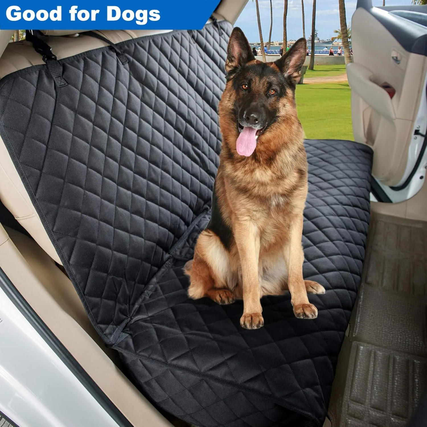 Bench Car Seat Cover Protector - Waterproof, Heavy-Duty and Nonslip Pet Car Seat Cover for Dogs with Universal Size Fits for Vehicles, Trucks & SUVs(Black)
