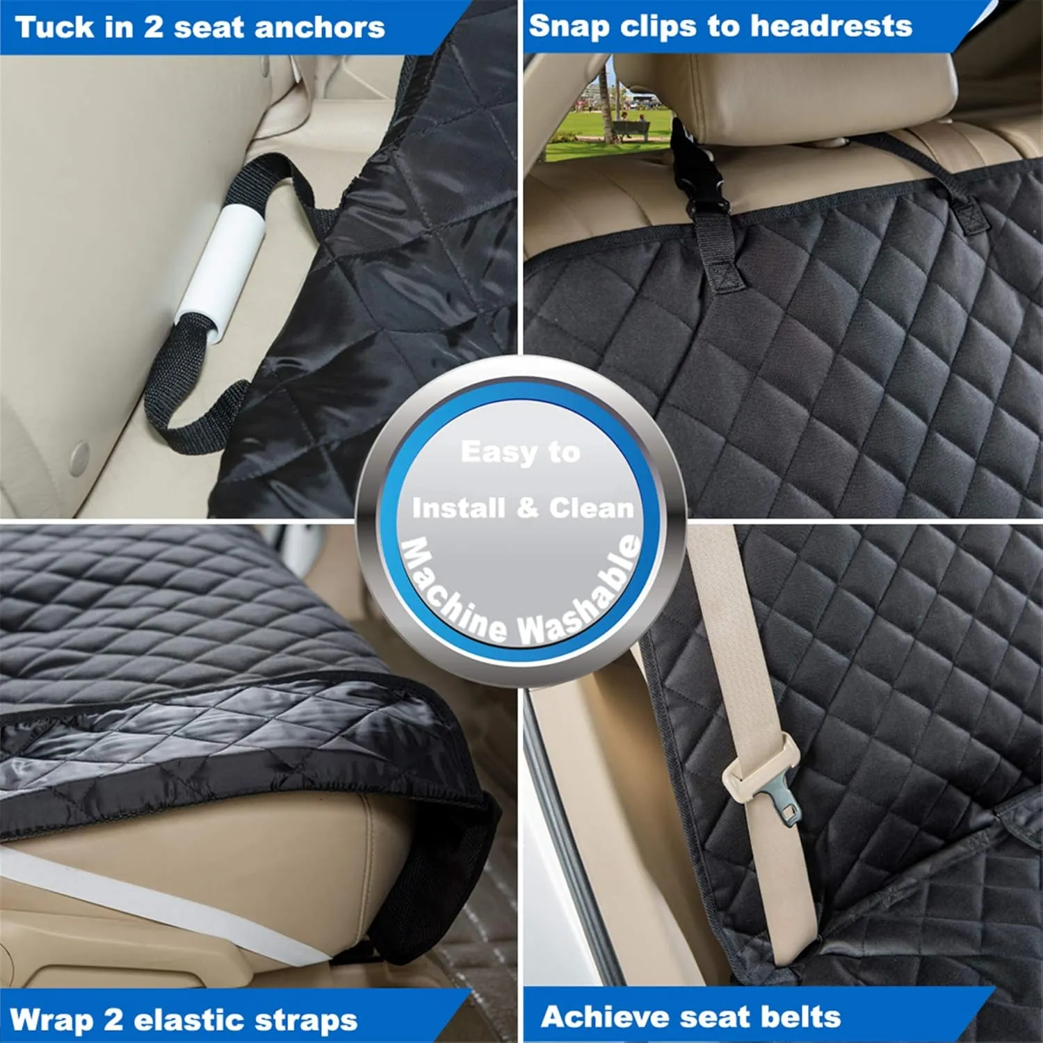 Bench Car Seat Cover Protector - Waterproof, Heavy-Duty and Nonslip Pet Car Seat Cover for Dogs with Universal Size Fits for Vehicles, Trucks & SUVs(Black)