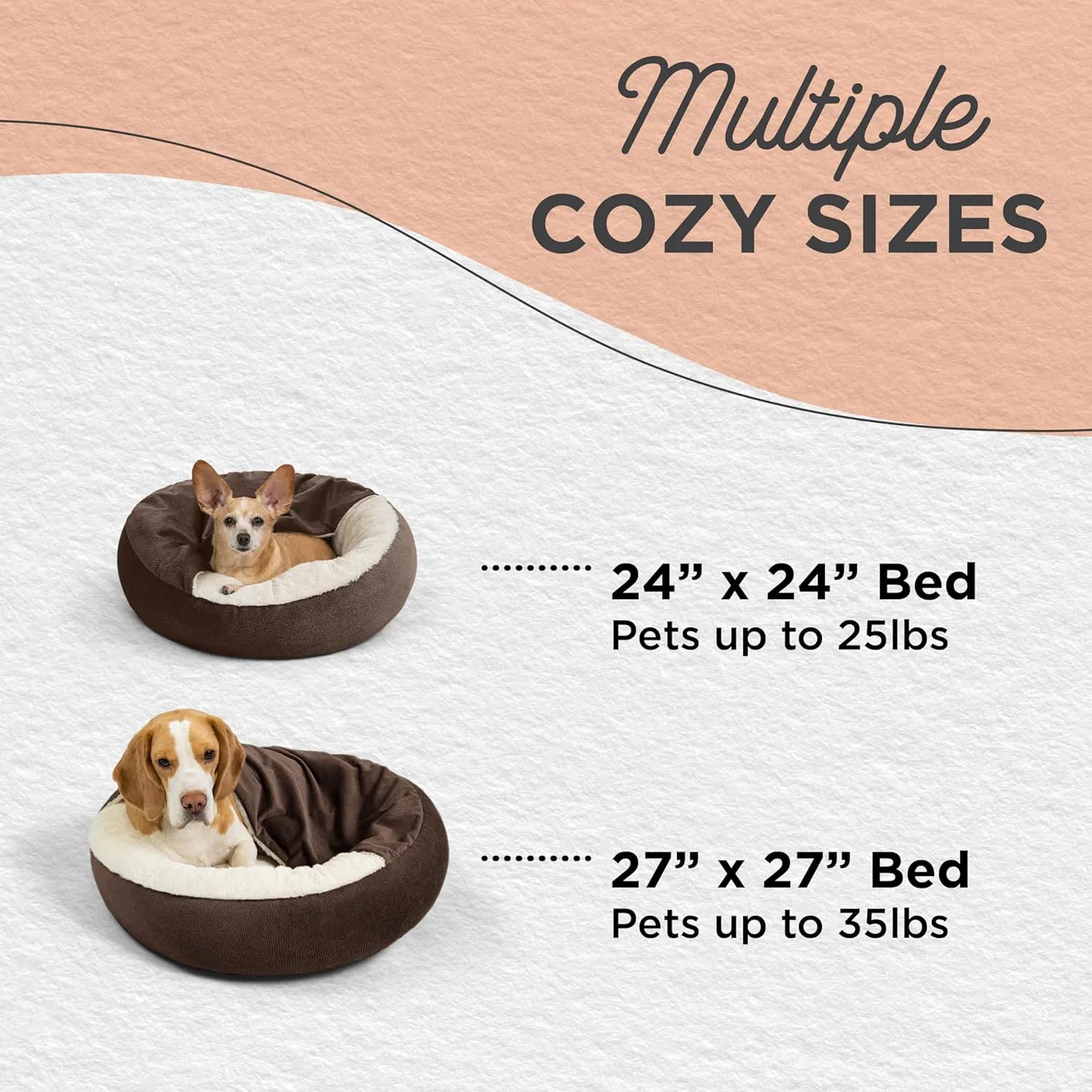 Best Friends by Sheri Cozy Cuddler Ilan Covered Cat and Dog Bed with Attached Blanket, Dark Brown, 24"x24"