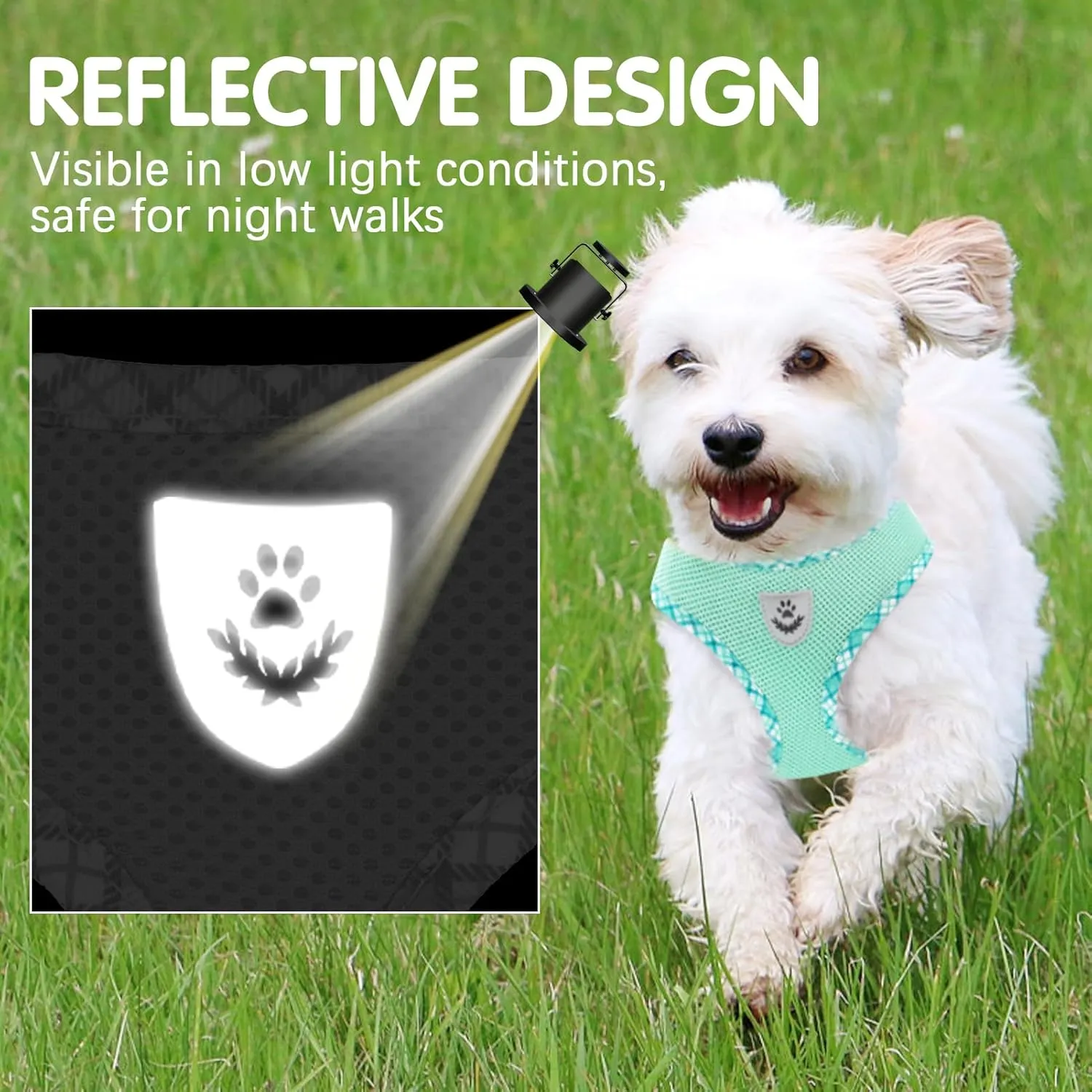 BINGPET Adjustable Dog Vest Harness and Leash Set,No Pull & No Choke Reflective Dog Harness with Padded,Lightweight All Weather Step-in Mesh Breathable Vest Harness for Small and Medium Dogs(Green,M)