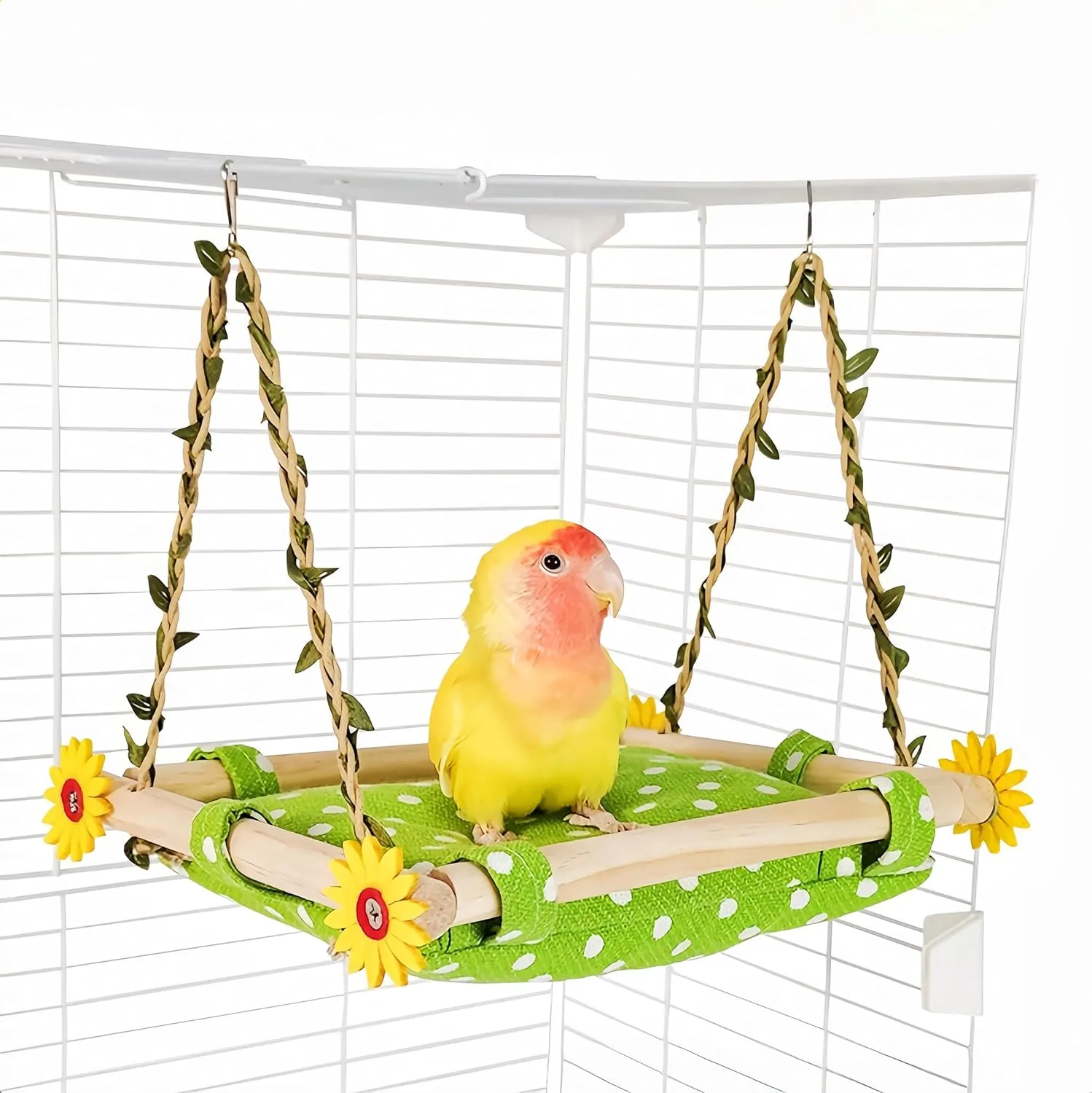 Bird Nest for Cage Parakeets Sleeping Bed Hanging Bird Hammock Parrot Bed Nest Wooden Perch Stand Swing for Conure, Budgie, Lovebird, Finch, Small Pets-Rectangle
