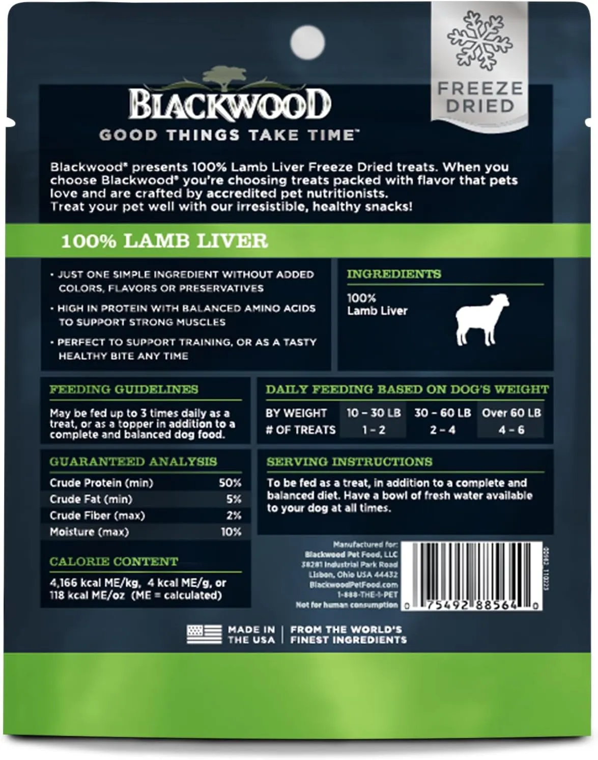 Blackwood Freeze Dried Raw Single Ingredient Dog Treats, 100% Lamb Liver, 3 Ounce Pouch, High Protein, Made in The USA