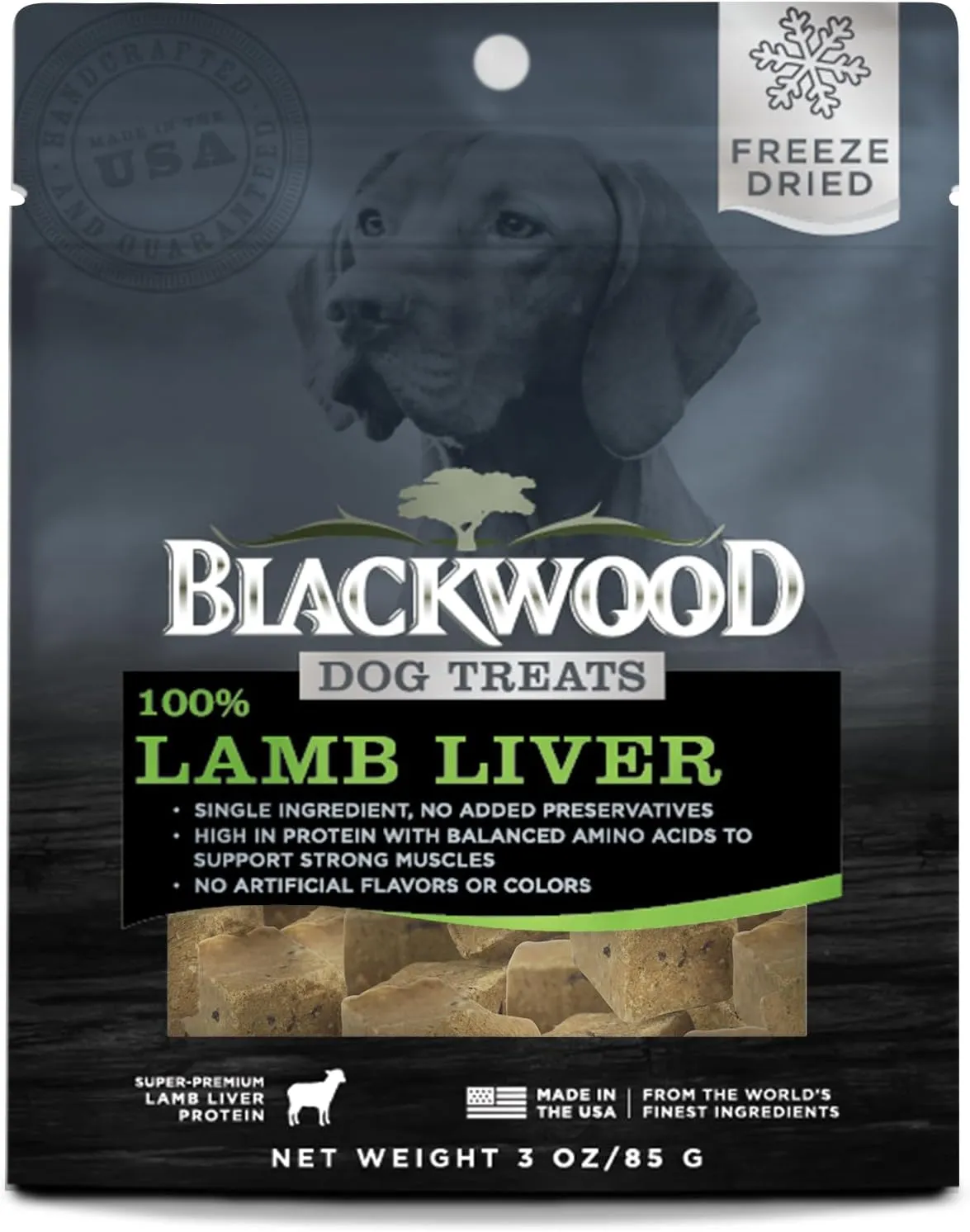 Blackwood Freeze Dried Raw Single Ingredient Dog Treats, 100% Lamb Liver, 3 Ounce Pouch, High Protein, Made in The USA