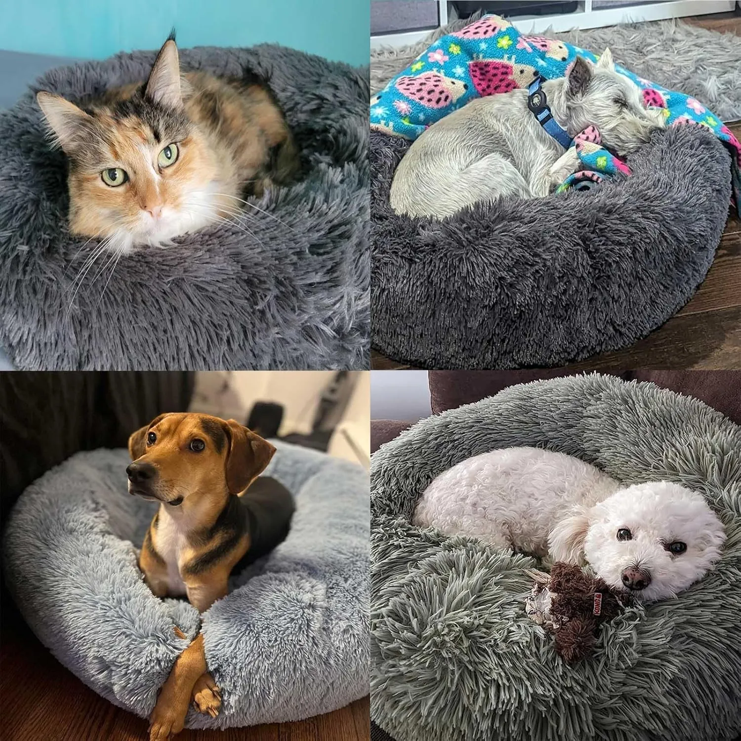 Calming Dog Bed for Small Melium Large Dogs Donut Washable Pet Bed for Puppy and Kitten Anti-Anxiety Donut Warming Cozy Soft Round Bed with Slip-Resistant Bottom (Grey, 24" L x 24" W x 8" Th)