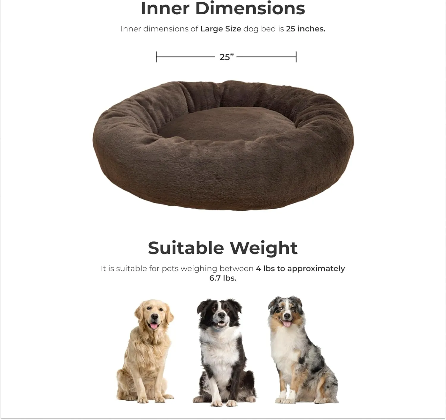 Calming Dog Bed  Plush Donut Bed for Small, Medium, Large Dogs & Cats, Anti-Anxiety Pet Bed with Anti-Slip Base, Washable Faux Fur, 4 Colors (Dark Grey, 36.0 L x 36.0 W x 9.0 TH)