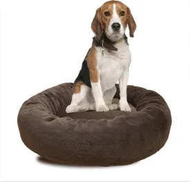 Calming Dog Bed  Plush Donut Bed for Small, Medium, Large Dogs & Cats, Anti-Anxiety Pet Bed with Anti-Slip Base, Washable Faux Fur, 4 Colors (Dark Grey, 36.0 L x 36.0 W x 9.0 TH)