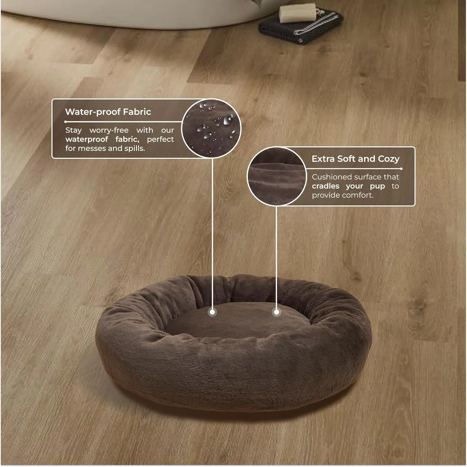 Calming Dog Bed  Plush Donut Bed for Small, Medium, Large Dogs & Cats, Anti-Anxiety Pet Bed with Anti-Slip Base, Washable Faux Fur, 4 Colors (Dark Grey, 36.0 L x 36.0 W x 9.0 TH)