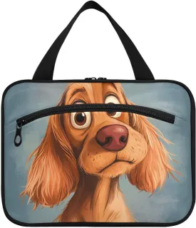 Cartoon Funny Cocker Brown Spaniel Dog hanging toiletries travel bag with hook, designer essential case for toiletries for travel essentials cruises bolso para maquillaje de mujer L