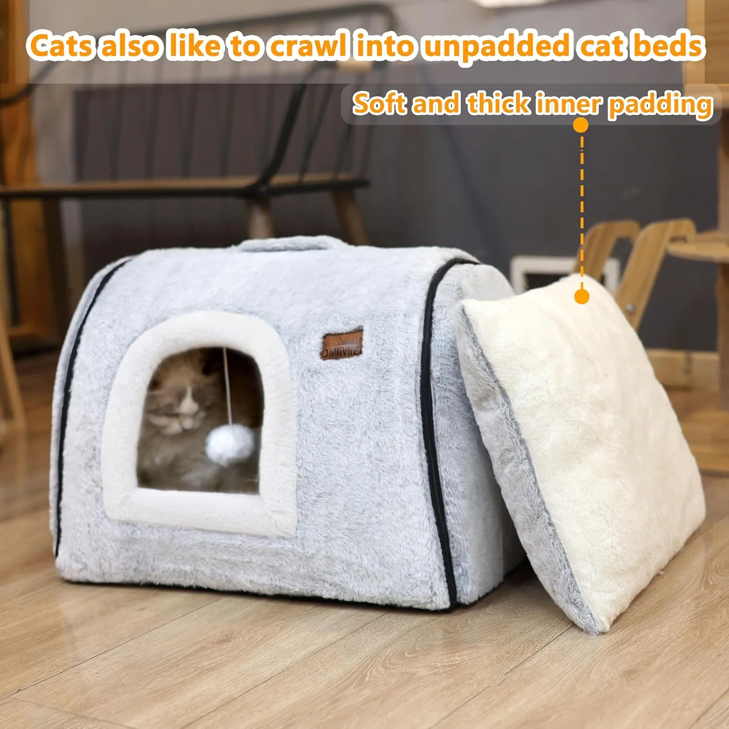 cat Bed cave-cat beds for Indoor Cats,Soft and Comfortable,Cute cat House,with Removable Washable Cushioned Pillow,Enclosed cat Bed,Kitty pet hutHideaway,Small Dog Tent,Grey