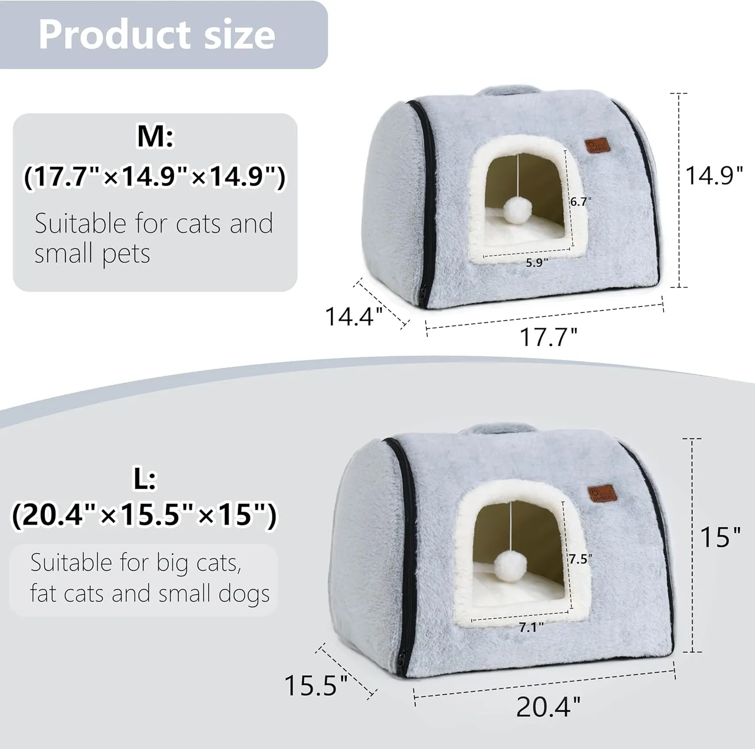 cat Bed cave-cat beds for Indoor Cats,Soft and Comfortable,Cute cat House,with Removable Washable Cushioned Pillow,Enclosed cat Bed,Kitty pet hutHideaway,Small Dog Tent,Grey