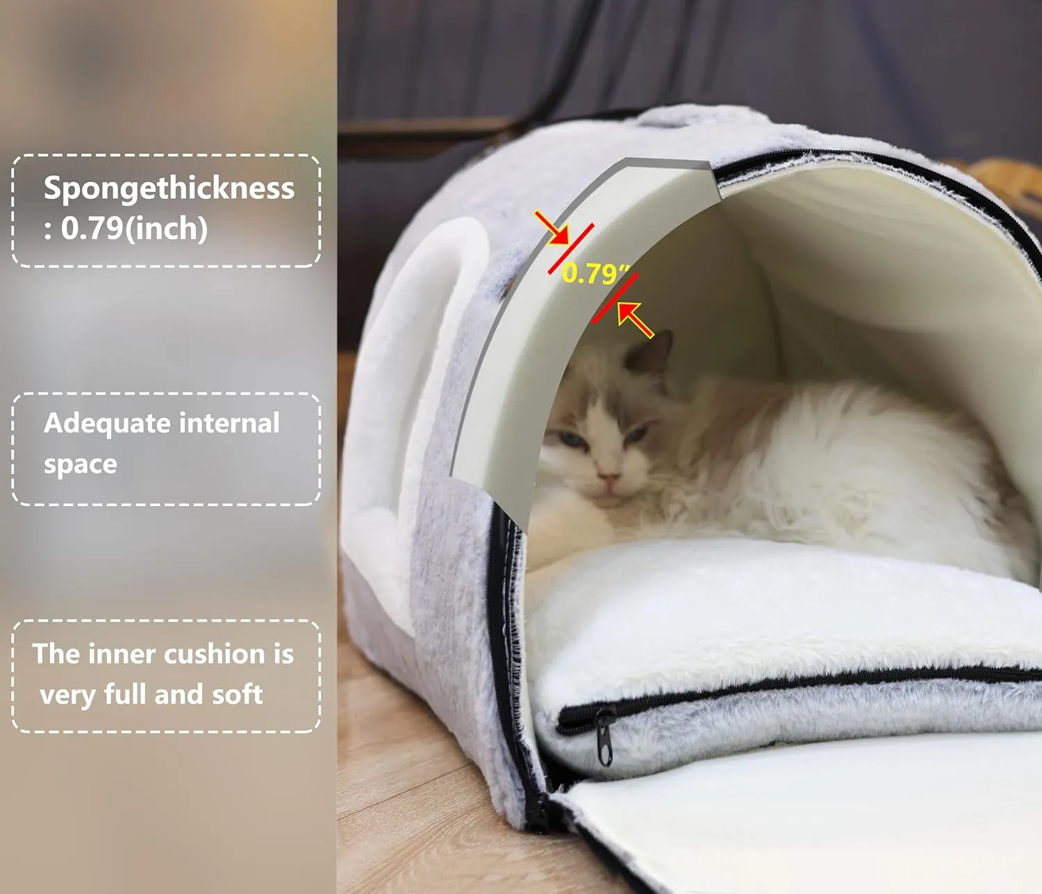 cat Bed cave-cat beds for Indoor Cats,Soft and Comfortable,Cute cat House,with Removable Washable Cushioned Pillow,Enclosed cat Bed,Kitty pet hutHideaway,Small Dog Tent,Grey