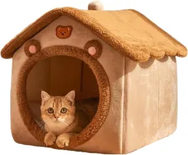Cat Bed Cave, Cute Bear Shape Cat Beds for Indoor Cats, Cat House Cat Tent with Removable Cushion Pillow, Cat Condo Cat Cave for Kittens Puppy Small Dogs (15.7x12.6x13.7in)