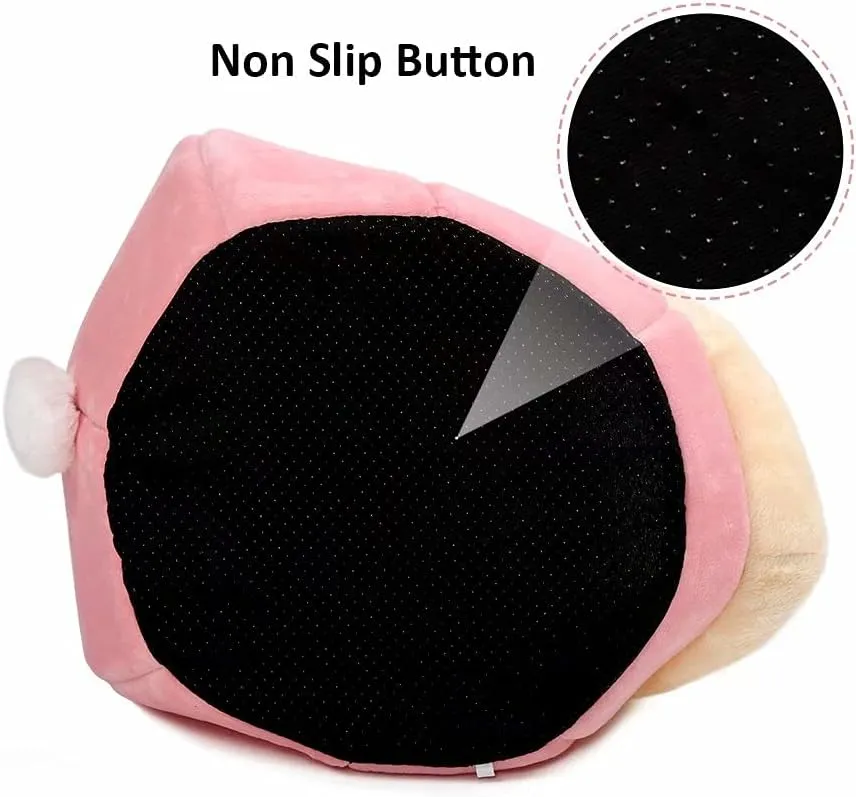 Cat Beds for Indoor Cats - Small Dog Bed with Anti-Slip Bottom, Rabbit-Shaped Cat/Small Dog Cave with Hanging Toy, Puppy Bed with Removable Cotton Pad, Super Soft Calming Pet Sofa Bed (Pink Large)