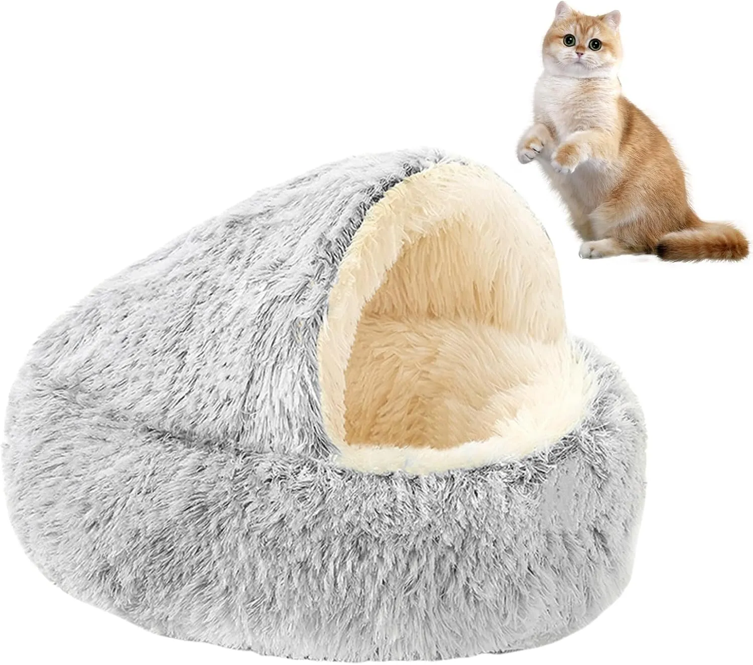 Cat Beds for Indoor Cats,20 in Hooded Calming Bed,Calming Cat Nest,Self Warming Cat Bed Cave,Cozy Cat Pod for Indoor Cat and Small Dog,Cozy Cat Cave Bed,Calming Dog Bed with Non-Slip Bottom (Grey)