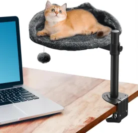 Cat Desk Bed with Adjustable Steel Frame - Faux Fur Fabric Elevated Bed for Indoor - Multi-Functional Pet Cats Mount,Furniture,Perch,Shelf,Raised,Stand-Supports up to 40lbs