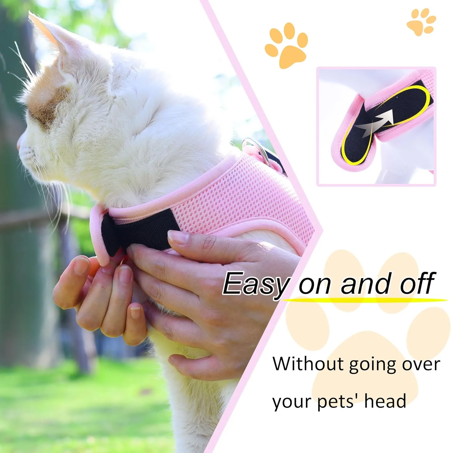 Cat Harness and Leash for Walking Escape Proof Breathable Mesh Fabric, Solid Pink, Large, Adjustable Cat Walking Jackets with Handle, Padded Stylish Cat Vest