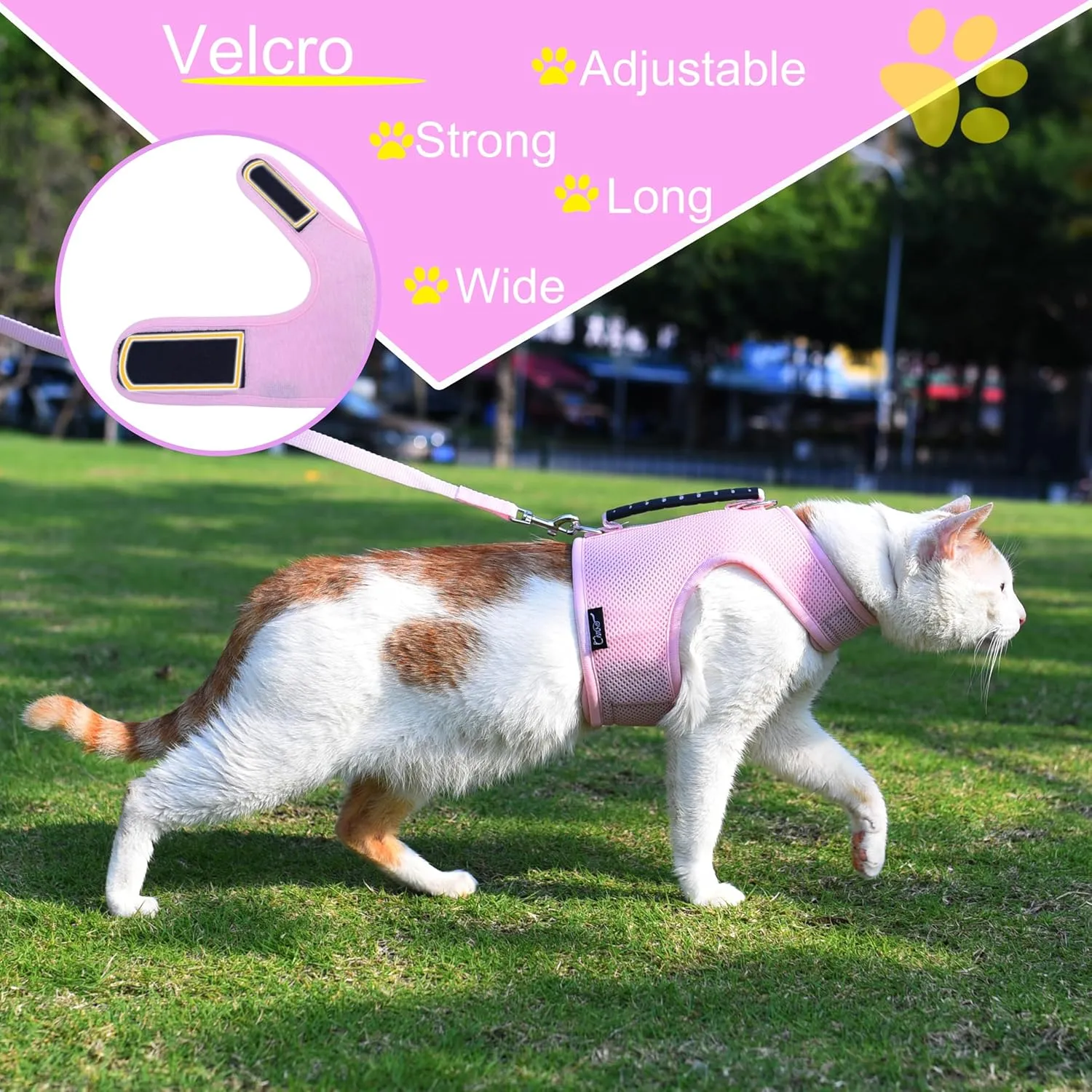Cat Harness and Leash for Walking Escape Proof Breathable Mesh Fabric, Solid Pink, Large, Adjustable Cat Walking Jackets with Handle, Padded Stylish Cat Vest
