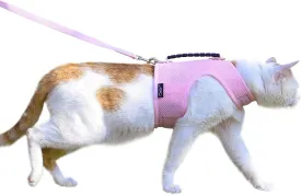 Cat Harness and Leash for Walking Escape Proof Breathable Mesh Fabric, Solid Pink, Large, Adjustable Cat Walking Jackets with Handle, Padded Stylish Cat Vest