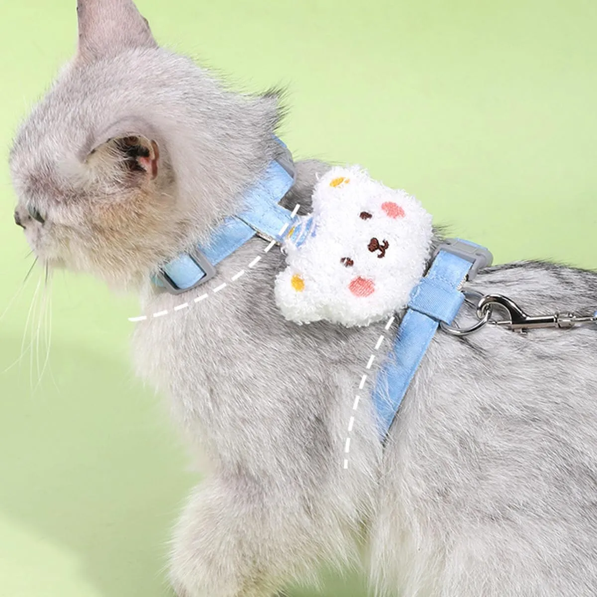 Cat Harness and Leash Set for Outdoor Travel Walking Escape Proof Soft Safe Lightweight Adjustable Kitten Puppy Small Strap Cute White Bear (Blue, S)