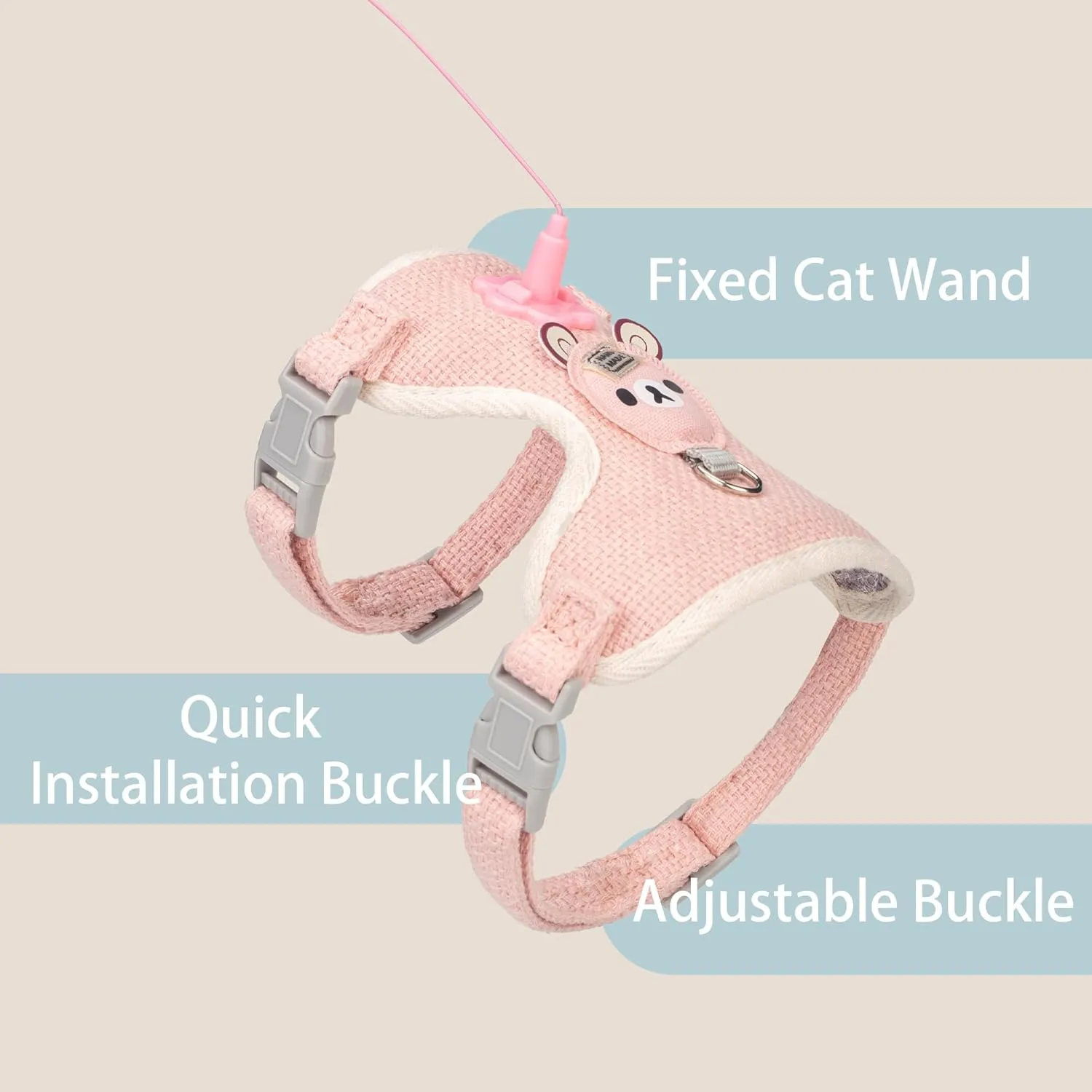 Cat Harness Collar Toy, Self Play Cat Feather Bell Toy with Harness (Pink, M)