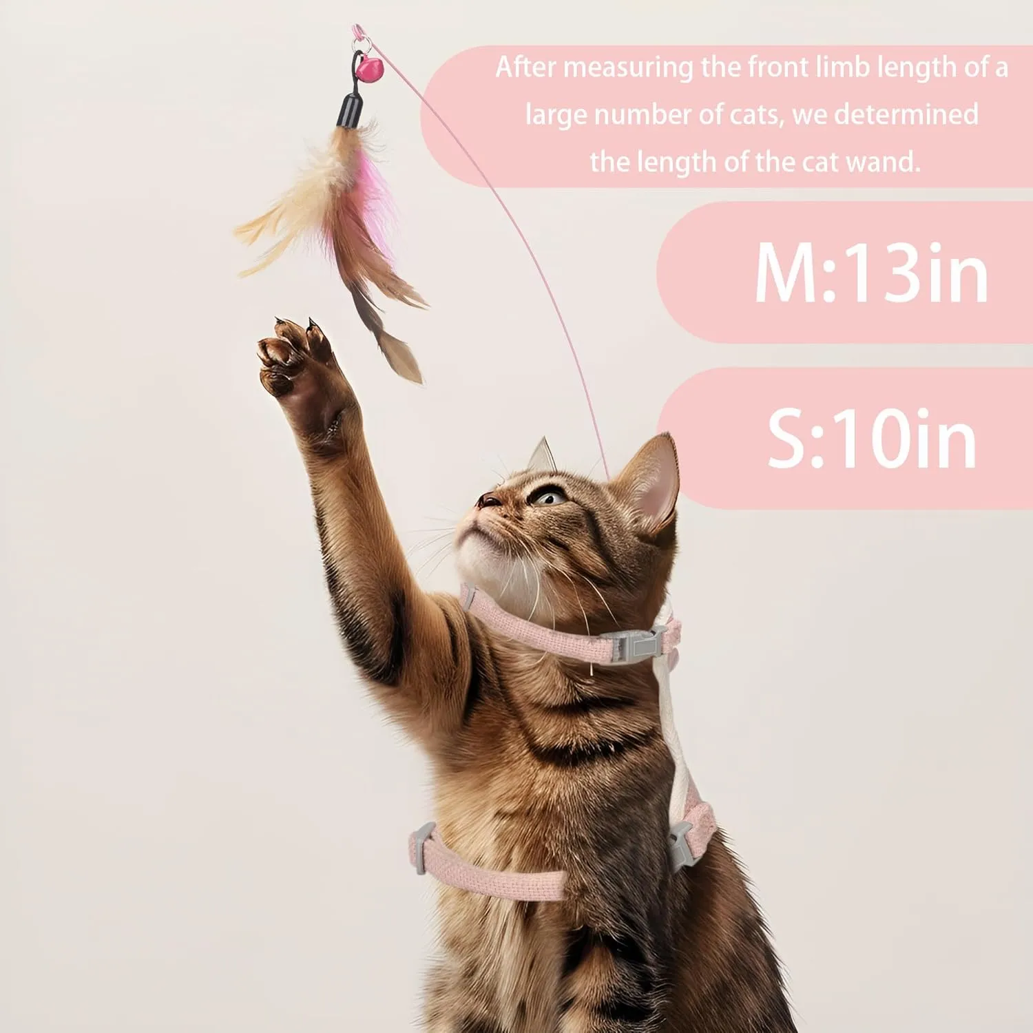 Cat Harness Collar Toy, Self Play Cat Feather Bell Toy with Harness (Pink, M)