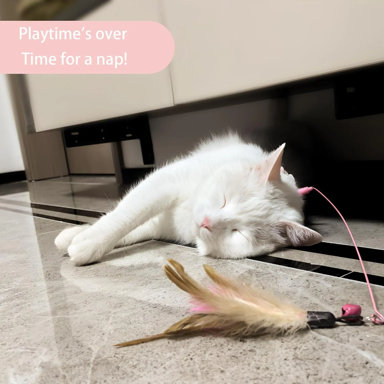 Cat Harness Collar Toy, Self Play Cat Feather Bell Toy with Harness (Pink, M)