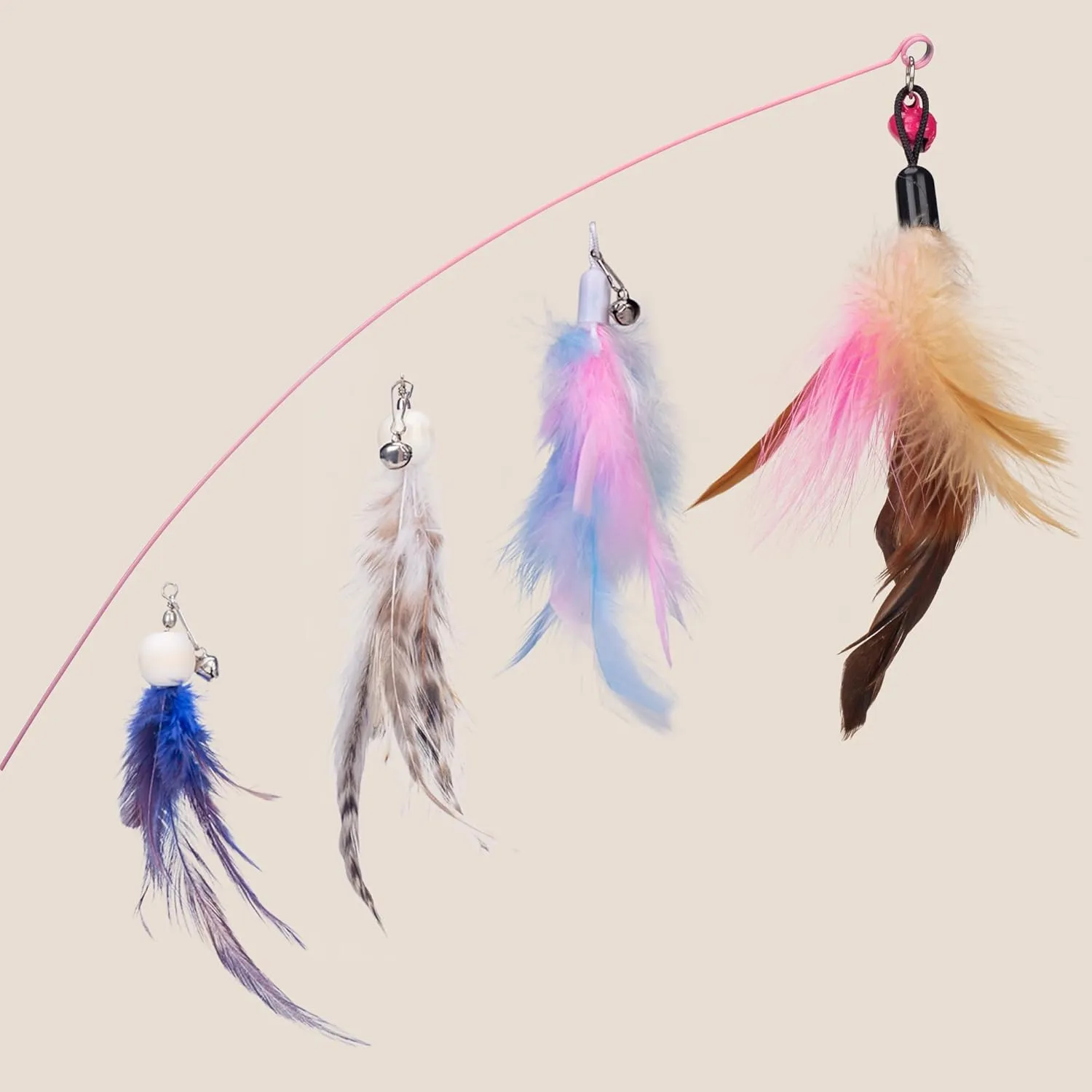 Cat Harness Collar Toy, Self Play Cat Feather Bell Toy with Harness (Pink, M)