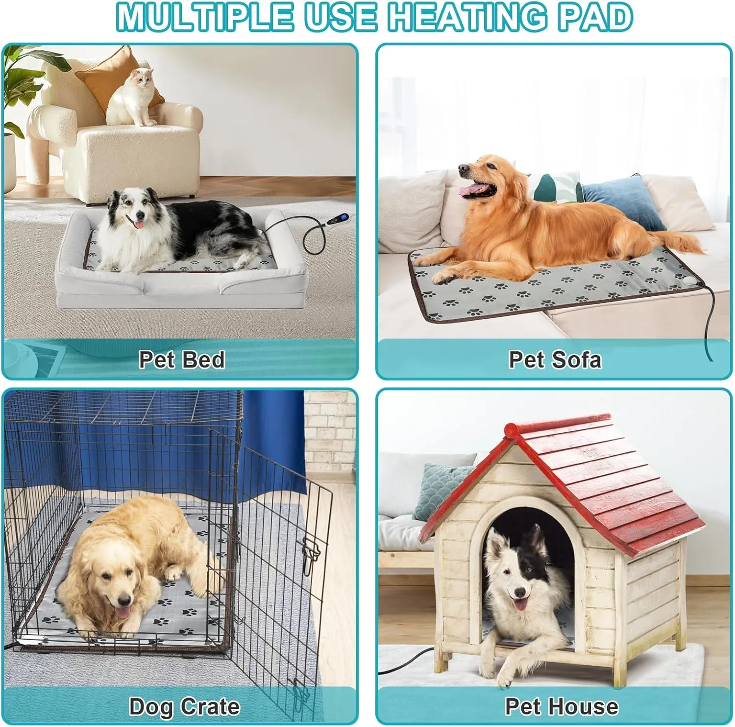 Cat Heating Pad, Heat Mat for Kittens, Heated Cat Bed, Waterproof, Cat Heating Pad Indoor, 23x17 in, Grey, Footprints:43*58''