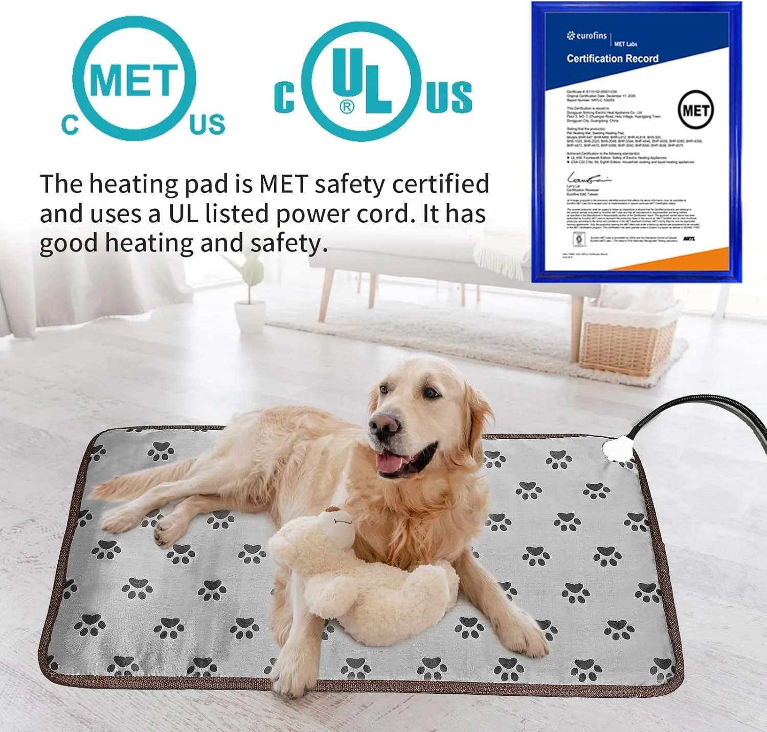 Cat Heating Pad, Heat Mat for Kittens, Heated Cat Bed, Waterproof, Cat Heating Pad Indoor, 23x17 in, Grey, Footprints:43*58''