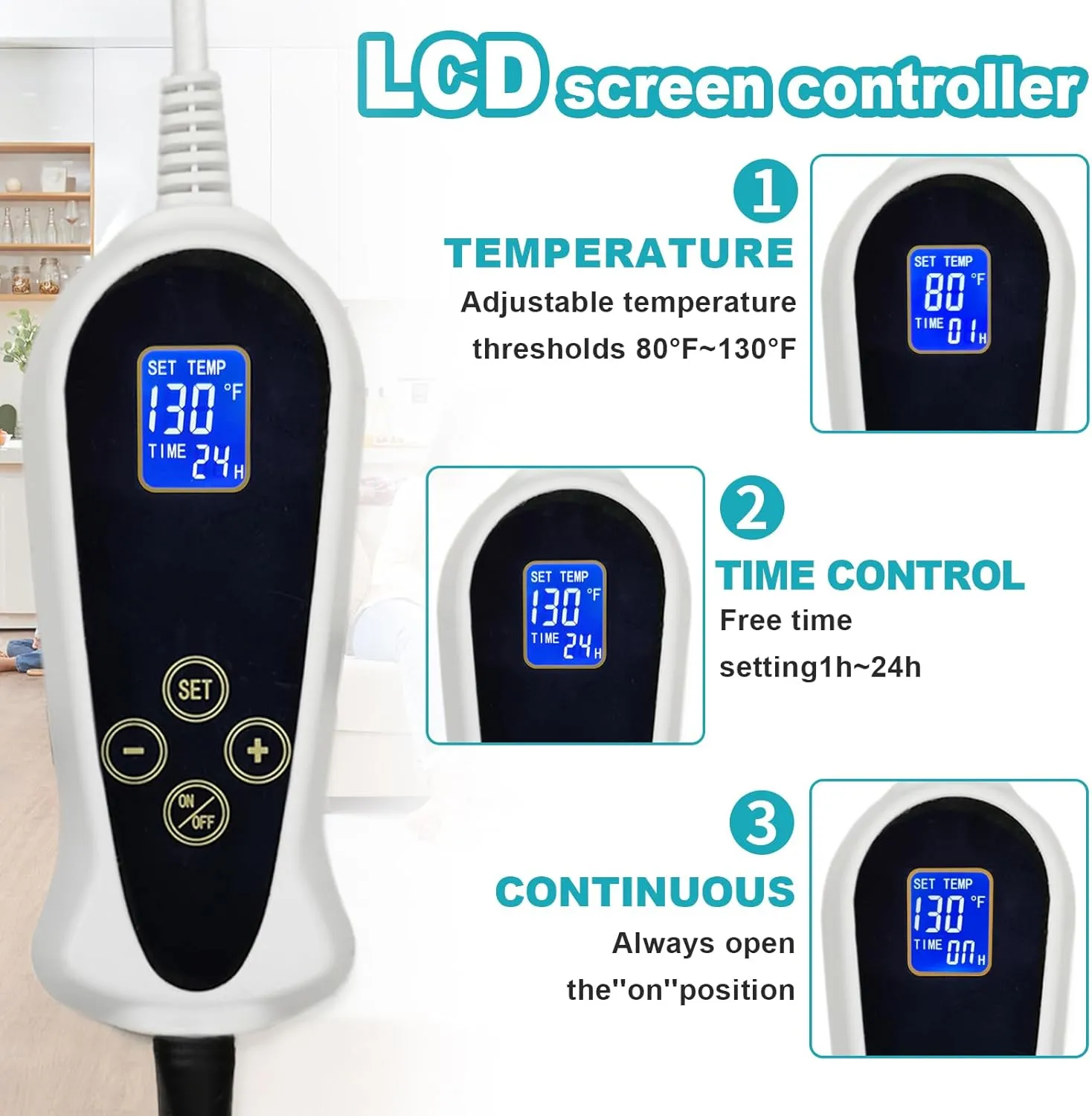 Cat Heating Pad, Round-16 in, Soft Heated Cat Bed with Smart Thermostat Switch, Waterproof, Upgraded Adjustable Controller, Adjustable Temperature for Dogs & Cats, Blue Stripe
