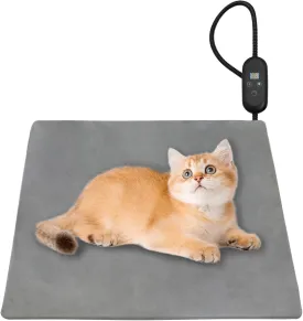 Cat Heating Pad with Timer, Pet Heating Pad 6 Adjustable Temperature Waterproof Dog Heat Pet Mat Indoor Electric Heated Cat Bed Washable Heat Dog Bed for Pets Cats Dogs with Chew Resistant Cord