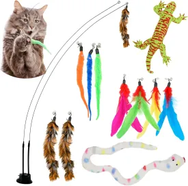 Cat Toys Bundle  Snake & Lizard Catnip Chew Toys with Suction Cup Feather Toy  Interactive Cat Toys for Indoor Cats & Kittens