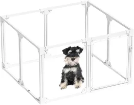 Clear Acrylic Metal Dog Play Pen Indoor, Puppy cat,Rabbit and Dog Pen, Transparent Easy to Assemble Folding Puppy Box Kennel Fence, Small and Medium Sized Dogs (White, 23.6" H, 8-Panel)