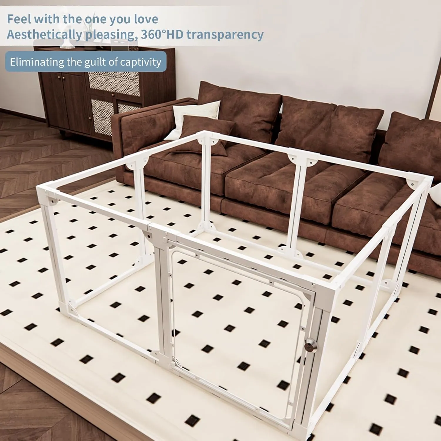 Clear Acrylic Metal Dog Play Pen Indoor, Puppy cat,Rabbit and Dog Pen, Transparent Easy to Assemble Folding Puppy Box Kennel Fence, Small and Medium Sized Dogs (White, 23.6" H, 8-Panel)