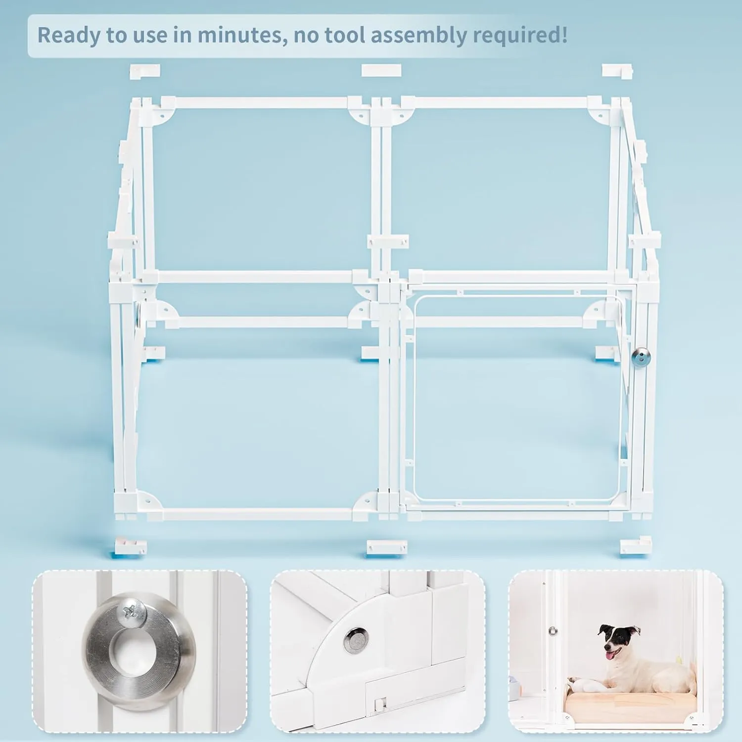 Clear Acrylic Metal Dog Play Pen Indoor, Puppy cat,Rabbit and Dog Pen, Transparent Easy to Assemble Folding Puppy Box Kennel Fence, Small and Medium Sized Dogs (White, 23.6" H, 8-Panel)