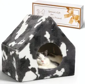 ComSaf Cat Bed Cave House - Winter Pet House with Fluffy Covered Cat Beds for Indoor Cats, Detachable Washable Plush Cat Hideaway Hut for Kitten Rabbit, Sturdy Cat Beds & Furniture Gifts, Grey