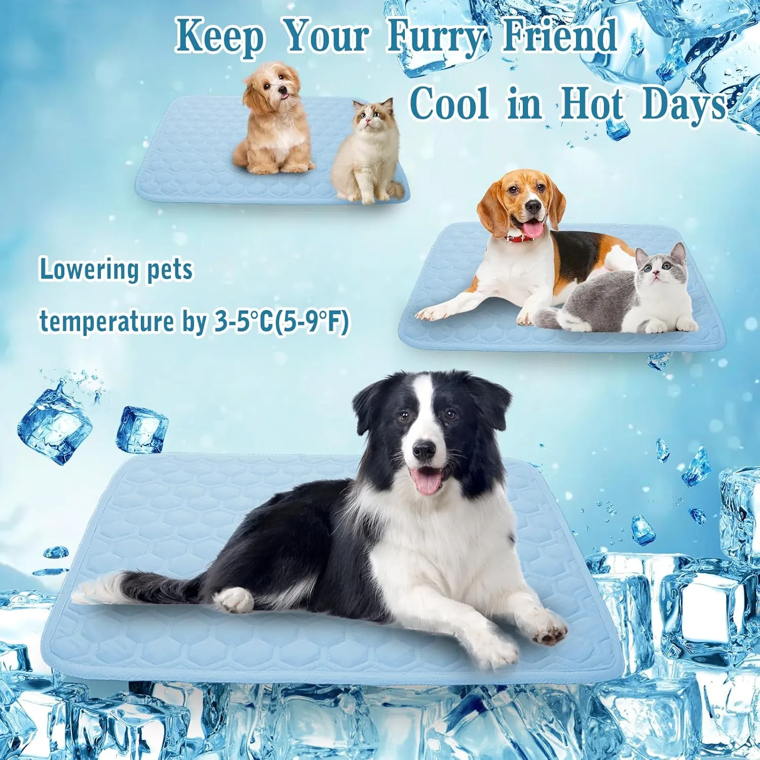 Cooling Mat for Dogs Thicken Pad for Cats,Rabbit&Medium,Large Dogs Internal Arc-Chill Cool Fiber Dog Cooling Mat Non-Slip Washable Summer Pet Outdoor Bed