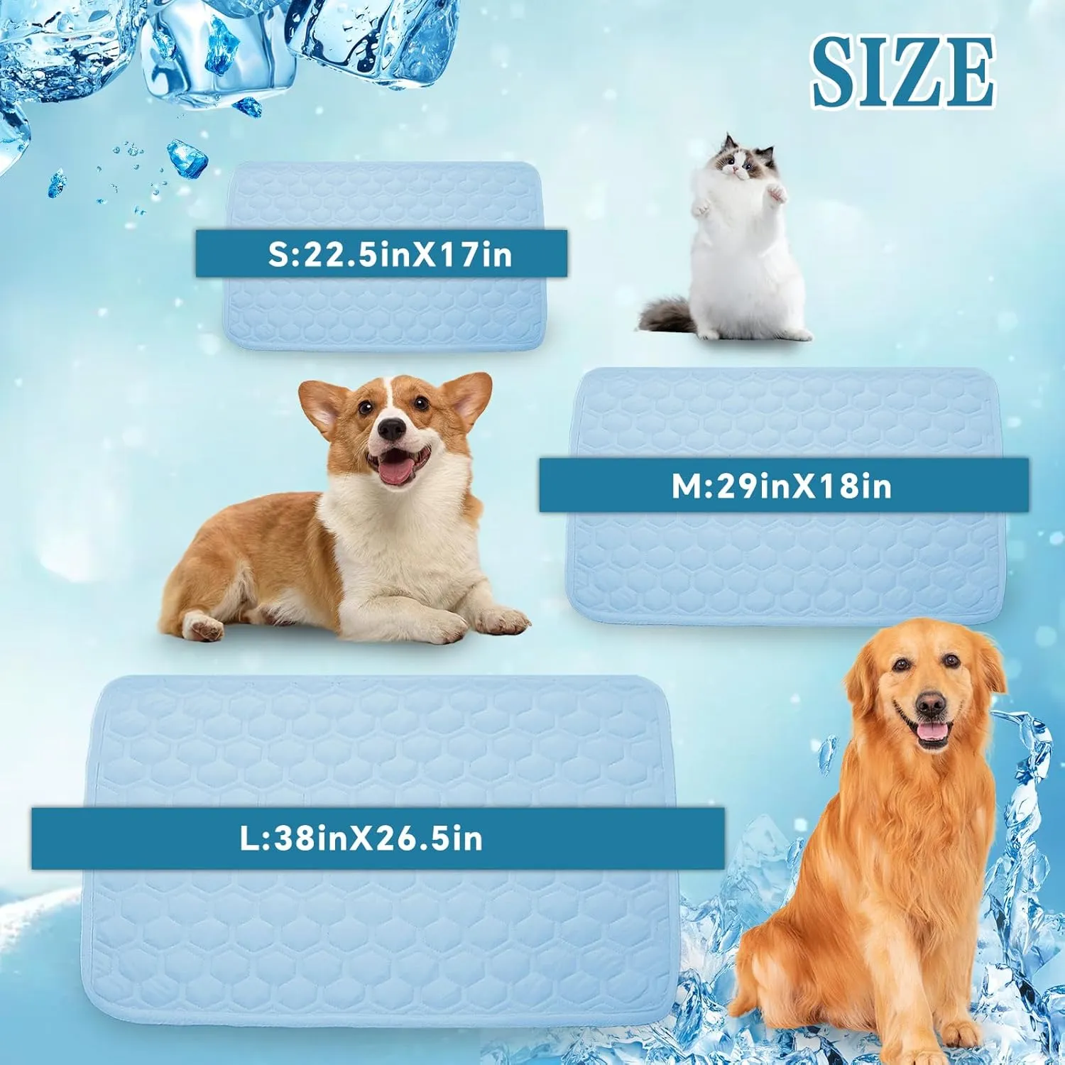 Cooling Mat for Dogs Thicken Pad for Cats,Rabbit&Medium,Large Dogs Internal Arc-Chill Cool Fiber Dog Cooling Mat Non-Slip Washable Summer Pet Outdoor Bed