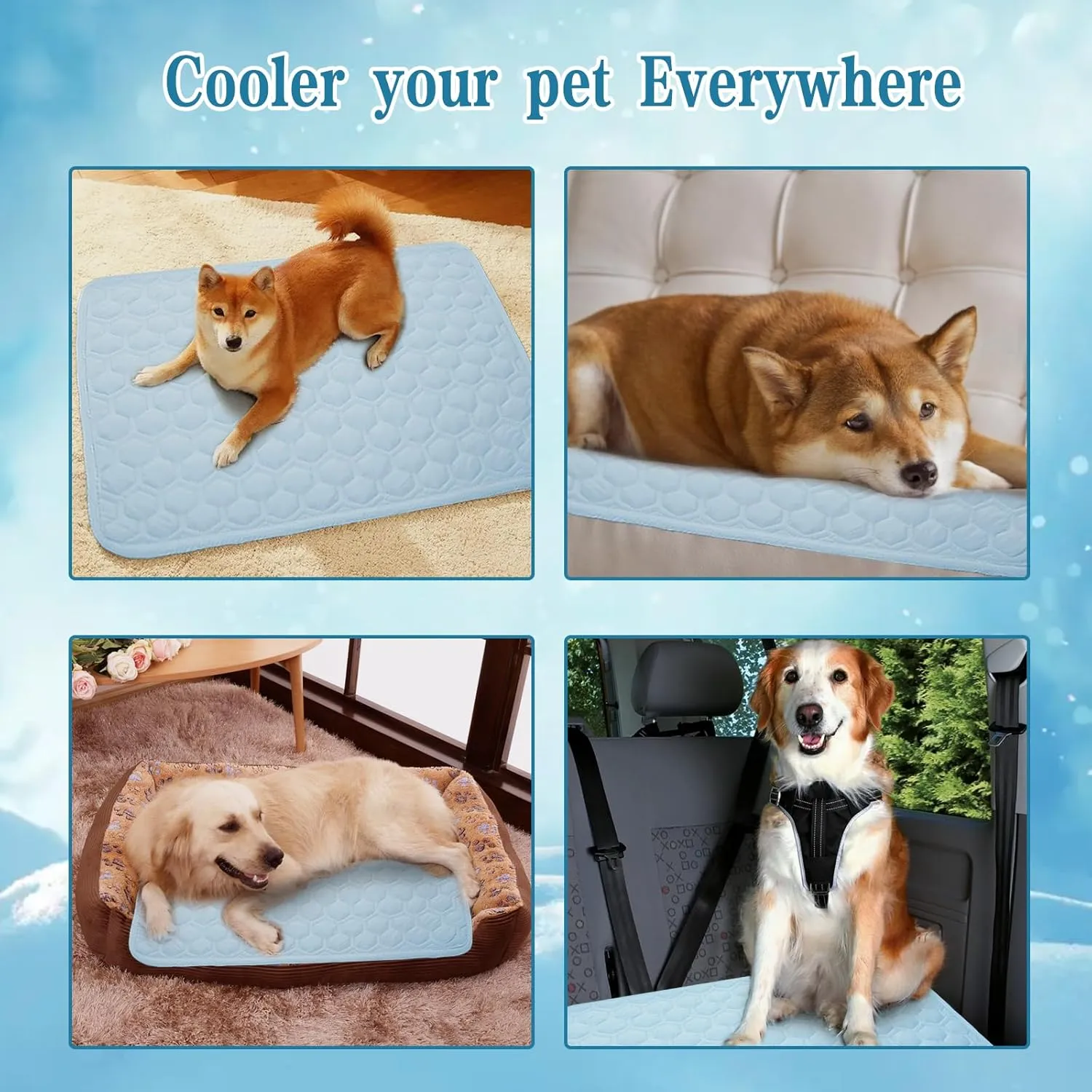 Cooling Mat for Dogs Thicken Pad for Cats,Rabbit&Medium,Large Dogs Internal Arc-Chill Cool Fiber Dog Cooling Mat Non-Slip Washable Summer Pet Outdoor Bed