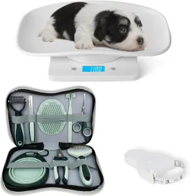 Digital Puppy Scale with Pet Grooming Tool Kit, Multi-Functional LCD Scale with Tape Measure, Cat Nail Trimmers,Dog Grooming Brushes, Dog Feeding Bowl and Toothbrush Tool Set with Storage Case