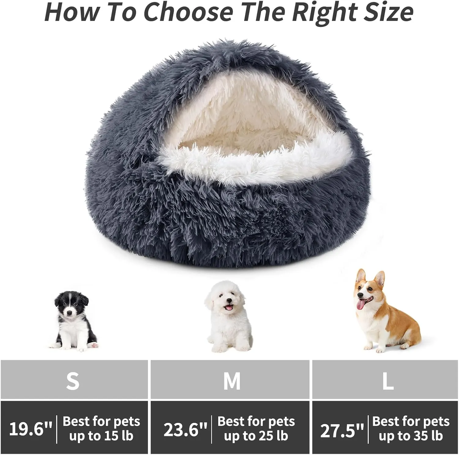 Dog Bed Round Hooded Plush Cat Cave Self Warming Pet Bed Donut Anti Anxiety Fluffy Pet Bed for Puppy and Kitty