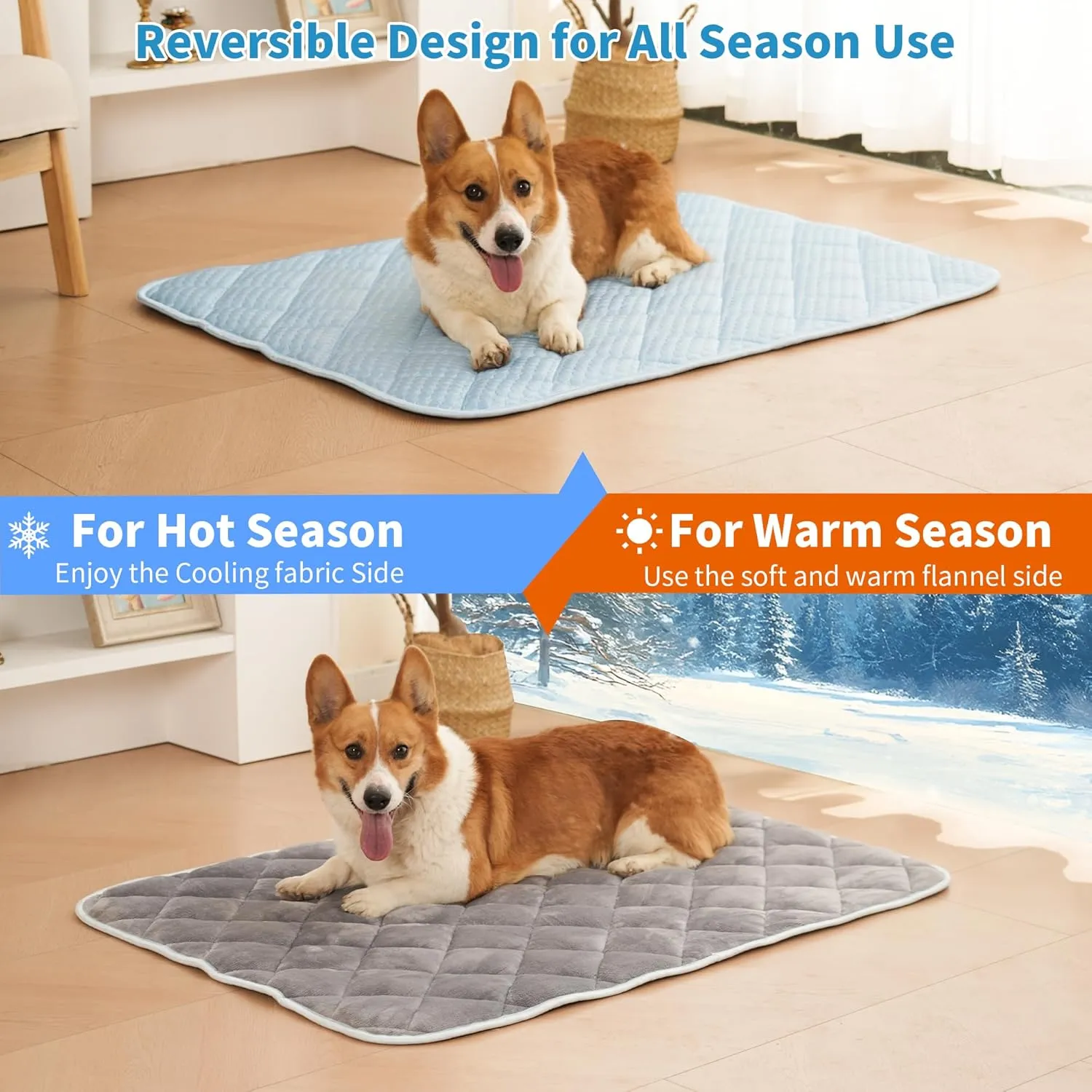 Dog Cooling Mat, 36"x24"Washable Cooling Mat for Dog, Foldable Kennel Pet Bed, Cool Pad (Cool &Warm Surface) for All Seasons Use, Pet Pads for Cats Use in Crate, Kennel, Bed, Sofa (Large)