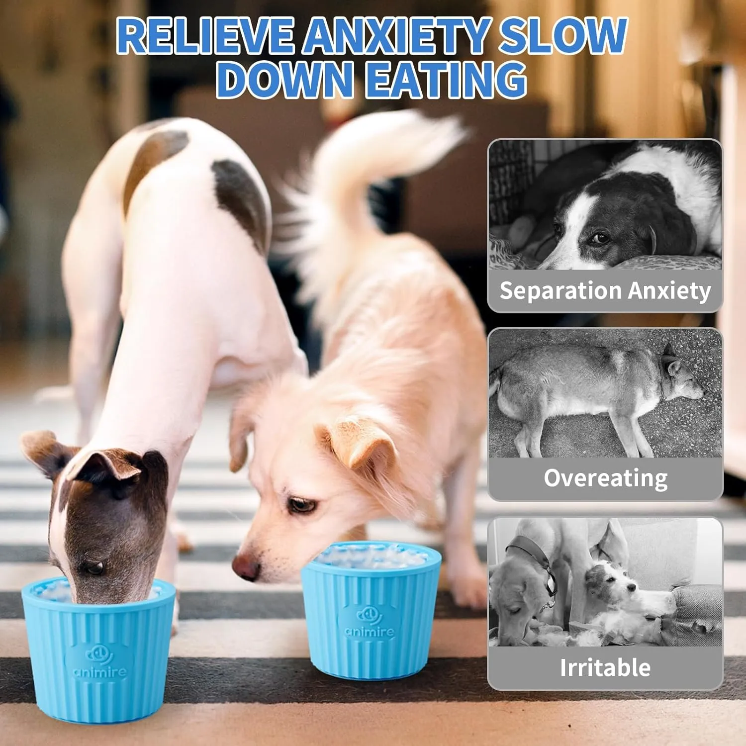 Dog Lick Bowl, Anxiety Relief Dog Licking Mat Freezer Treat Dispenser, Non-Slip Anti-Choking Silicone Slow Feeder Lick Bowl for Small Medium & Large Breed Dogs, BPA Free(Light Blue,M-L)