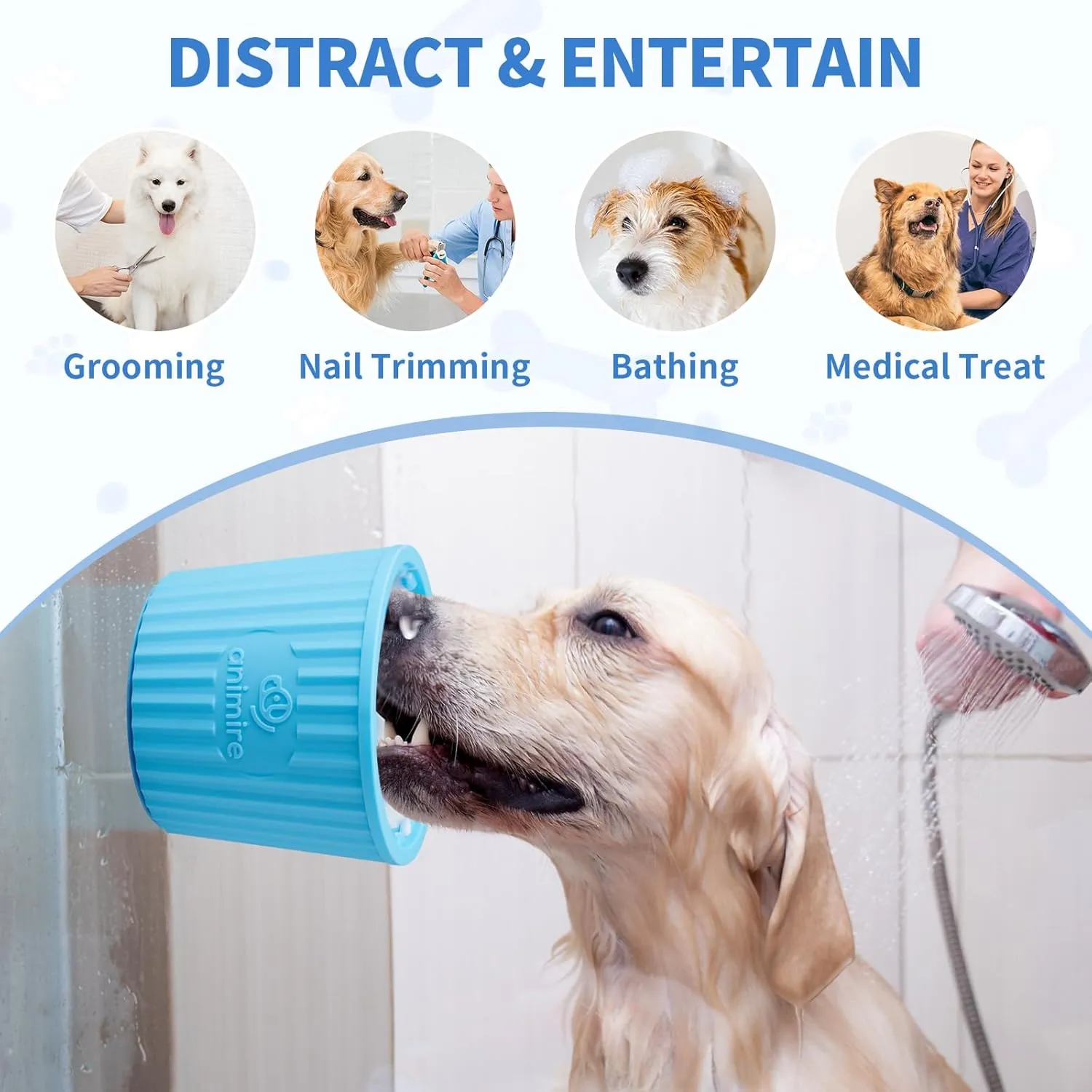 Dog Lick Bowl, Anxiety Relief Dog Licking Mat Freezer Treat Dispenser, Non-Slip Anti-Choking Silicone Slow Feeder Lick Bowl for Small Medium & Large Breed Dogs, BPA Free(Light Blue,M-L)