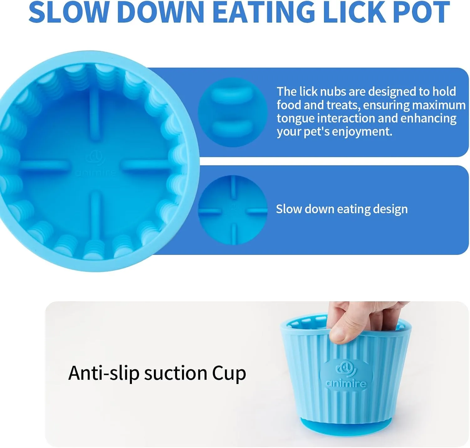Dog Lick Bowl, Anxiety Relief Dog Licking Mat Freezer Treat Dispenser, Non-Slip Anti-Choking Silicone Slow Feeder Lick Bowl for Small Medium & Large Breed Dogs, BPA Free(Light Blue,M-L)