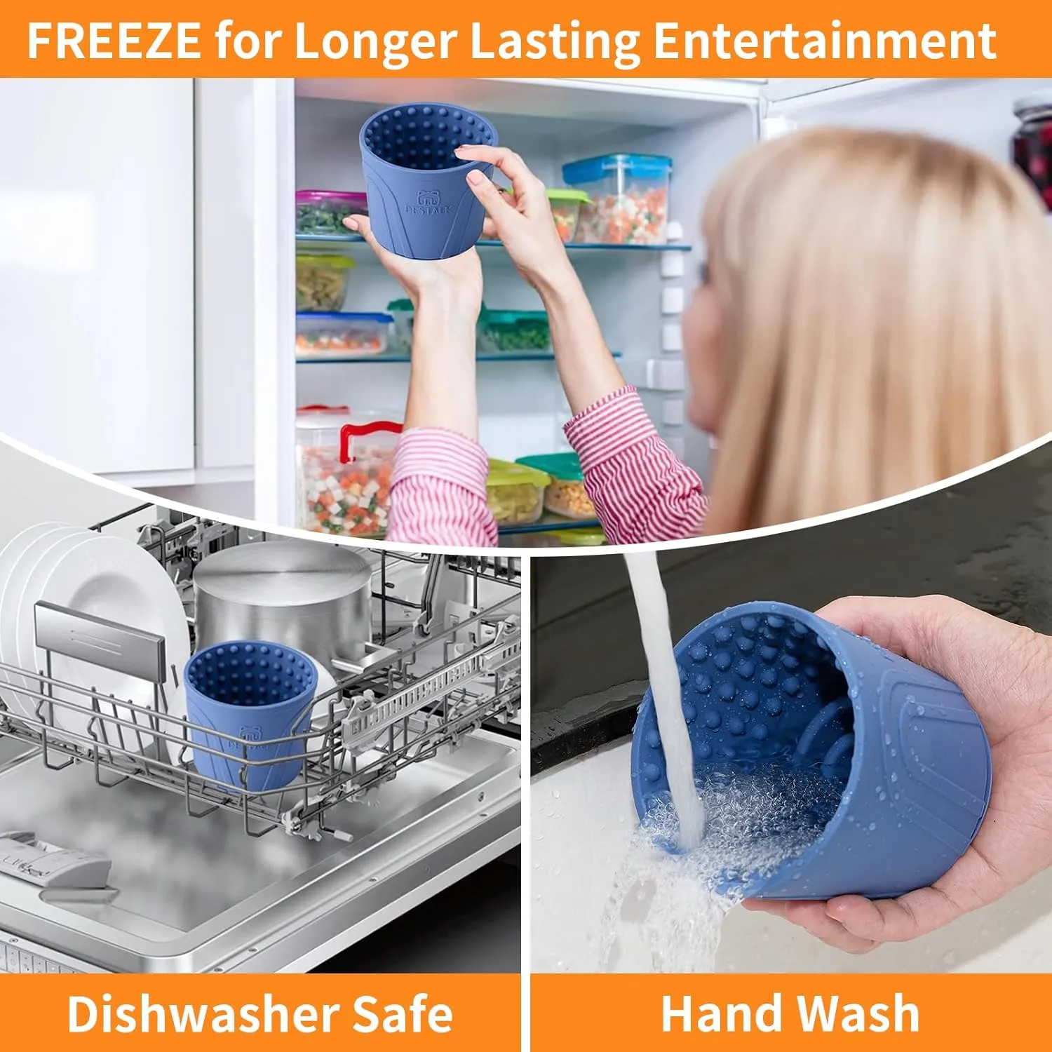 Dog Lick Bowl, Bestalk Anxiety Relief Slow Feeder Dog Lick Mat Treat Dispenser, Non-Slip Licking Bowl Enrichment Toys for Small Medium and Large Breed Dogs, BPA Free Silicone(Dark Blue,M-L)