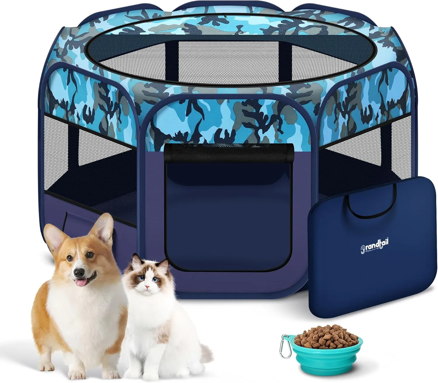 Dog Playpen, Portable Pet Play Pen for Cat, Puppies, Foldable Large-Capacity Pet Playpen for Indoor/Outdoor Dog House (Blue, 48" x 24", 8)