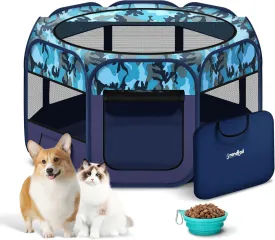 Dog Playpen, Portable Pet Play Pen for Cat, Puppies, Foldable Large-Capacity Pet Playpen for Indoor/Outdoor Dog House (Blue, 48" x 24", 8)