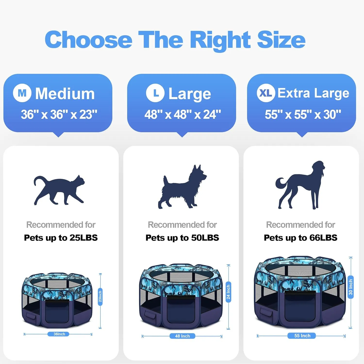 Dog Playpen, Portable Pet Play Pen for Cat, Puppies, Foldable Large-Capacity Pet Playpen for Indoor/Outdoor Dog House (Blue, 48" x 24", 8)